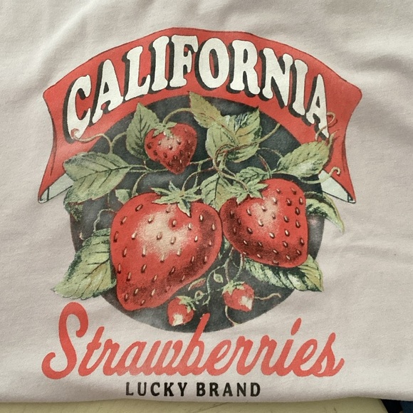Lucky Brand New California Strawberries Graphic Tee Shirt SM Color Orchid Hush - Picture 2 of 8